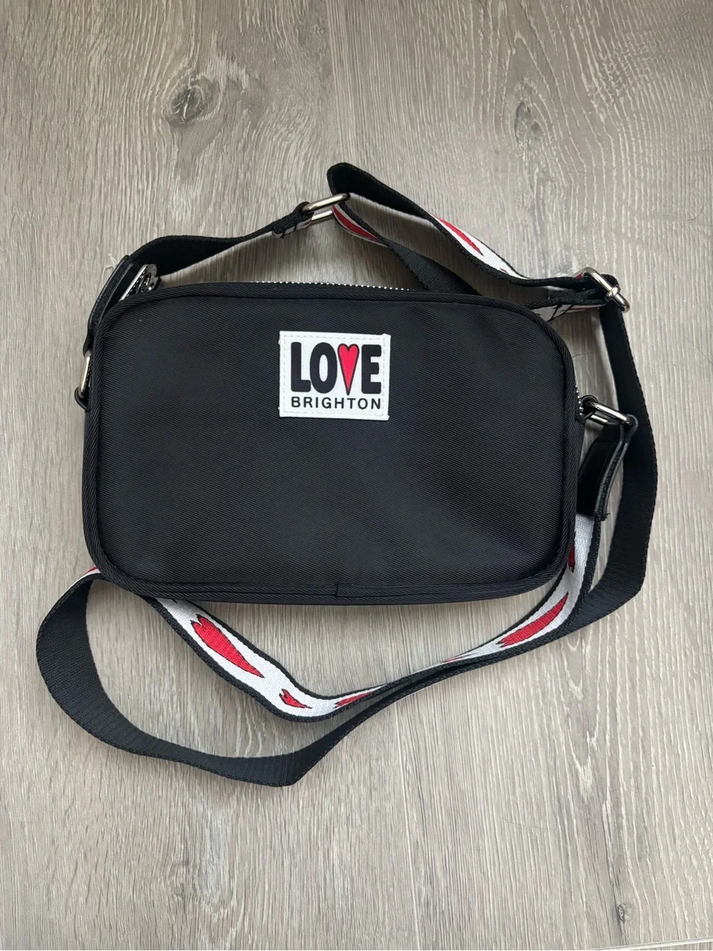 Brighton Black Love Patch Crossbody with Heart-Accent Strap